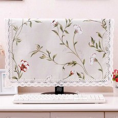 모니터덮개 천 케이스 커버 방진 보호 컴퓨터 꾸미기 가림막, 05. 흰색 격자(면마) 22인치