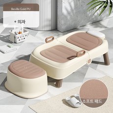 쭌스몰 누워서 머리감는 의자 목욕 접이식 샴푸 성인용 머리감기기 소프트쿠션 휴대용, 1개, 커피 업그레이드 PU 스타일+발받침
