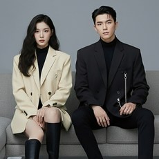 리몽드 체인 장식 더블 버튼 박시핏 자켓