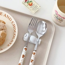 백곰 세라믹 수저받침 젓가락받침 도자기 수저받침대 4P세트, 누운곰4P