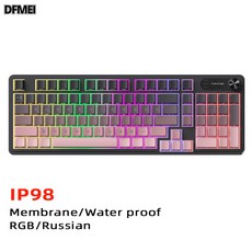 DFMEI IP98 靜音鍵盤高顏值機械手感筆記本電腦打字辦公鍵盤, 人體工學, 如圖, 98鍵俄文/黑莓側刻A【有線】RGB/防水