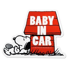 車之嚴選 cars_go 汽車用品 史奴比SNOOPY BABY IN CAR 磁性車貼 提醒標誌, 1個, 紅色