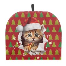 Eheartsgir CChristmas Cats Tea Cosy Breakfast Warmer 주방 찻주전자 먼지 커버 단열 및 보온 원단 영국식 가정용 테이블 장식 액세, 크리스마스 고양이