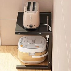 家用多層空氣炸鍋收納架 黑色加粗穩固 優選材質 加高設計 留走線條口, 曜石黑 中號40CM 復古中古風穩固不晃, 1套, 40個