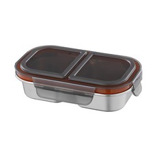 나인나 SUS304 스테인리스 같은 크기 2칸 도시락 칸막이 밀페 용기 다용도 독립 밀페 용량 400ml, 1개, 블랙