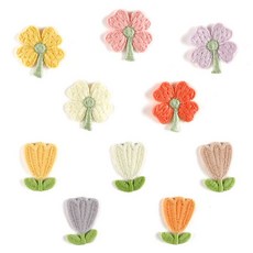 티큐 튤립 꽃 털실 자수 스티커 의류 모자 리폼 와펜 패치 10종 세트 E399, 1세트, 혼합색상