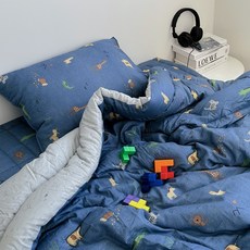 쥬월드 모달 100% 향균솜 키즈침구 캐릭터 어린이이불 아동침구세트 S/SS(2Colors), SS풀세트[SS차렵+SS패드+베개커버40x60 1장], 블루