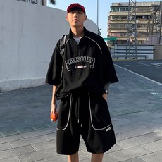 【復古港風】男裝套裝 運動套裝 休閒套裝 潮流套裝 學生套裝 寬鬆兩件套 短袖短褲 百搭ins風 夏季透氣