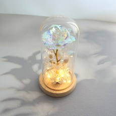 시들지않는 장미꽃 홀로그램 크리스탈 LED 유리돔기념일 선물, 1개