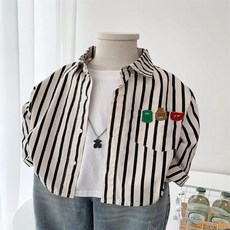 Hi！Kids男童豎條紋襯衫，2024秋季新款韓版兒童純棉薄款襯衣，中小童帥氣有型