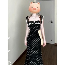 Yellwel 여성용 여름 시스루 물결 원피스 허리 라인 슬림한 롱드레스 DJP