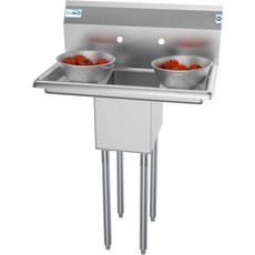 쿨모어 SA10141010B3 1구 스테인리스 스틸 NSF 상업용 주방 준비 유틸리티 싱크대 2개 배수판 포함 용기 크기 10인치 x 14인치 실버, 2 개 배수판