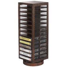 팜 인 카세트 테이프 스토리지 360도 회전 가능한 디자인 농가 스타일 랙 타워 양면 28 슬롯 소박한 솔리드 번트 우드 및 다이아몬드 금속 와이어 메시, Burnt&Mesh-Rotatable, 번트 및 메시 회전 가능