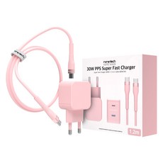 로랜텍 파스텔 PPS PD 초고속 충전기 30W + C타입 to C타입 케이블 1.2m 세트, 핑크, 1세트