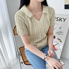 [40%할인]2L-CBB 1031 여자브이카라펀칭반팔니트 혜명생필품마트