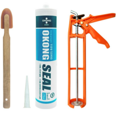 오공 다용도 무초산 실리콘 투명+플라스틱 건+헤라, 1세트