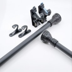 굿즈팡팡 못없이커튼봉 안뚫어고리 슬림파워 + 커튼봉 + 후사고리 세트상품, 블랙6자, 1세트