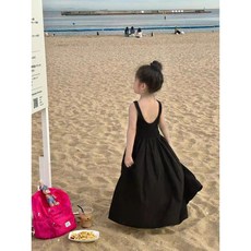 兔巴叮童裝 女童連衣裙2025夏季新款 兒童洋氣露背吊帶沙灘長裙 百搭休閒