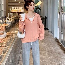 ORZQU 봄 여성 얇은 솔리드 집업 카디건 상의 심플 캐주얼 후드 코트