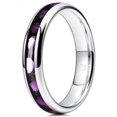 THREE KEYS JEWELRY 4mm Silver Tungsten Rings Men's Wedding Rings Purple Shell Inlay Domed Wedding, 12, 4mm 퍼플 쉘