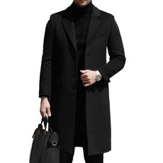 SOMTHRON 남성용 캐주얼 트렌치 코트 슬림핏 싱글 브레스트 노치 라펠 겨울 롱 재킷 피 오버코트 블랙. XXL 152052