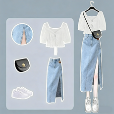 Mingpeng 여성 여름 슬림핏 데님 스커트 세트 숙녀 반팔 티셔츠