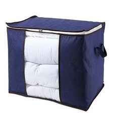 이불 정리 부직포 리빙 박스 옷 수납 함 세로형 남색 투명창 50x36x50cm, 1
