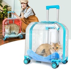 寵物外出拉桿箱大容量車載兩衹輕便透氣貓咪太空艙行李箱便攜推車, 1個, 透明-小挎包,25斤內貓貓16斤內狗狗