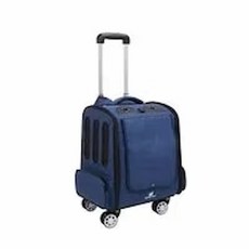 【摩達客】文青風雙肩大背包式寵物拉桿箱 拉背提三用 360度萬向輪 8KG以下 寵物貓狗適用, 寶藍色, 1個