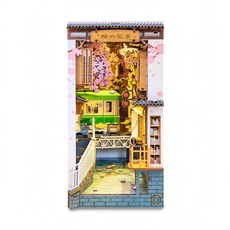 Rolife 若來 街角漫遊 感應書立 拼裝模型 441x106x166mm, 1個, 櫻花電車