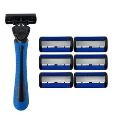 6중 면도날 수동 면도기 스테인리스 스틸 클래식 양날 안전 빈티지 면도 수염 콧수염 면도기, 09 1 holder 6 blades