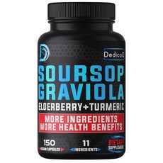 DEDICAD 11in1 그라비올라 사워솝 캡슐 5개월 분량 과일 엘더베리 강황 생강 밀크 씨슬 크랜베리 등 포함 - 기분 면역 및 신체 건강 비건 150개, 1개, 150정