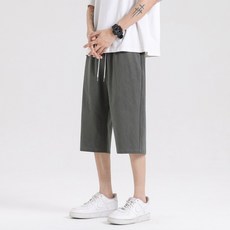 LARGE STORE 日系潮流棉麻休閒七分褲 工作褲 男生短褲 七分褲 棉麻褲 涼感褲 純色短褲