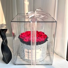 情人節永生花抱抱桶禮盒皁花送女友男友閨蜜亞克力愛心花盒, 热情红成品