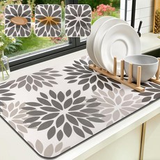 ECLATIS Findosom 꽃무늬 접시 건조 매트 30.5 x 50.8cm12 20인치 뛰어난 흡수성 및 얼오피스룩 코디 숨기기 커피 모던 키친 주방 카운터용 절단 가능한, 다크 그레이