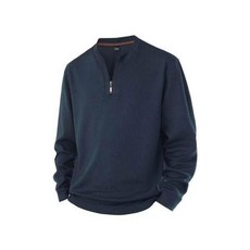 素色棉質半拉鏈長袖大學T恤 男款圓領保暖上衣