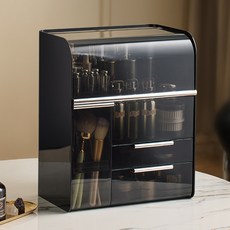 化妝品收納盒 抽屜式桌面收納櫃 護膚品收納箱 36.5cm, 黑銀, 1個