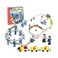 7747益智組裝電動火車軌道場景組(125PCS豪華組) 旋轉爬升軌道/高架橋/磁吸列車/可切換軌道/雙人偶 軌道車, 1個
