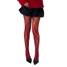 Luckinbaby 여성용 레이스 패턴 타이츠 망사 시스루 팬티 스타킹 레깅스 섹시 빈티지 메시 스타킹 솔리드 레드 186499