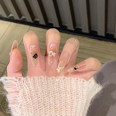 小紅書爆款穿戴甲高級感貓眼水鑽美甲片漸變輕奢純欲假指甲貼30片, 1個, BY1909貓咪足跡:手工甲S碼#10片/袋