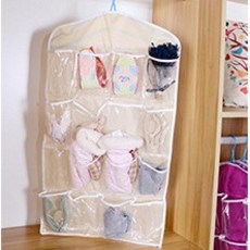 16格透明衣櫥掛袋 牆掛立體式置物收納袋 儲物雜物掛袋 - 衣櫥收納好幫手, 米色