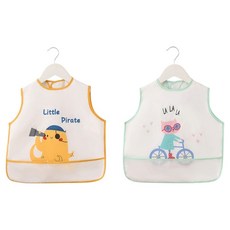 라코 유아용 식사용 방수 조끼형 턱받이 2종 세트 36 x 44 cm, 1세트, 고양이, 해적