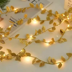 크리스마스 LED 인공 녹색 등나무 잎 요정 조명 문자열 배터리 구동 화환 야외 정원 Navidad 룸 장식, 03 2-Watermelon leaf, 03 5M 50LED-Battery, 1개