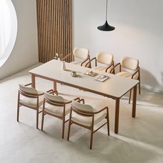 동서가구 베니스 SV 2000 와이드 원목 세라믹 6인 식탁세트 (의자6) DF646203, 월넛+베이지, 일반의자 6