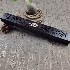 紫光檀黑檀木線香盒 臥香盒 鑲黃銅香插 室內禪意香熏爐 古典扇窗, 古典扇窗(鑲黃楊木)