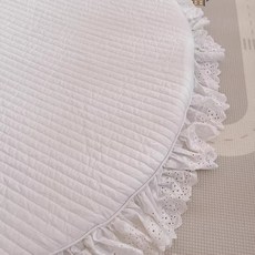 ins風韓國新生寶寶爬爬墊加厚純棉絎縫乳膠圓墊兒童爬行墊遊戲墊, 白色花邊爬行墊