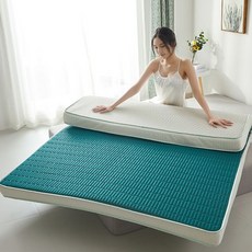 패밀리침대토퍼 라텍스 매트리스 두꺼운 푹신한 따뜻한 꿀잠 호텔 메모리폼 접이식 알러지케어, E. 다크그린 10cm