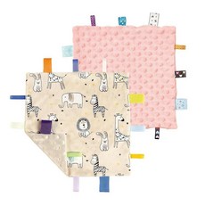 해외 CREVENT Tag Security 아기용 담요 남아용 부드럽고 작은 러비 아기 이불 감각 생일 베이비 샤워를 위한 훌륭한 선물 25.4 x 25.4cm10 10인치 8, Macaron Pink + Zoo.