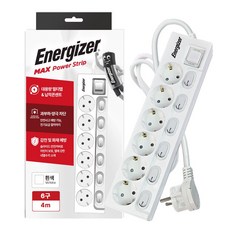 에너자이저 개별스위치 멀티탭 6구 납작플러그 과부하차단 16A, 1개, 화이트(개별스위치 6구), 4m