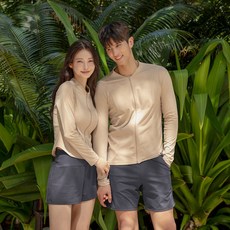 情侶款套裝泳衣純色保守長袖防曬外灘比基尼度假款冬